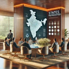 DALL·E 2024-12-31 13.16.32 - A modern and elegant depiction representing 'States Represented.' The image features a sophisticated map of India displayed in a sleek conference room