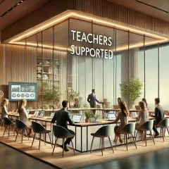 DALL·E 2024-12-31 13.17.46 - A modern and elegant depiction representing 'Teachers Supported.' The image showcases a sleek training session or collaborative workshop for educators